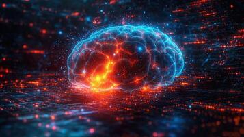 Conceptual artwork of a glowing brain, representing artificial intelligence and advanced technology. photo