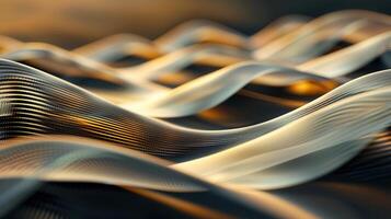 An abstract artistic image showing flowing metallic ribbons with a warm, golden light. photo