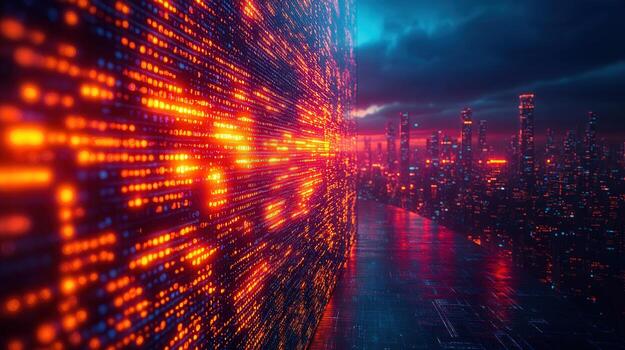 un visualmente maravilloso futurista ciudad con vibrante neón luces y avanzado datos visualización. foto