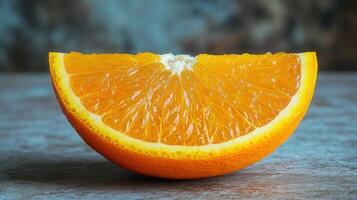 Close-up shot of a vibrant orange slice, a juicy and delicious citrus fruit detail. photo