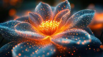 An eye-catching digital artwork of a glowing flower with vibrant orange and blue colors. photo