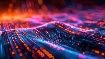 A vibrant digital landscape showcasing flowing lines and luminous dots in an abstract design. photo