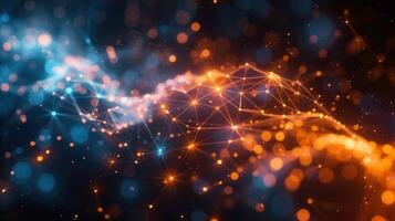 A captivating abstract design featuring glowing nodes connected by lines on a dark background. photo