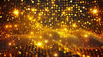 Golden bokeh background art with shimmering lights, creating a luxurious and radiant atmosphere. photo