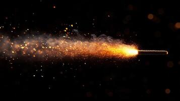 A sparkler ignites and leaves a trail of glowing sparks, creating a beautiful effect. photo