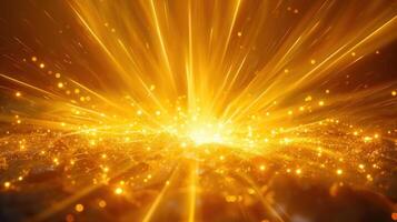 An abstract golden light explosion, radiating energy and brilliance against a dark backdrop. photo