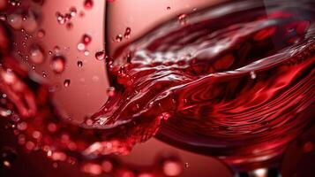 Dramatic splash of red wine, captured in exquisite detail, with droplets suspended in air. photo