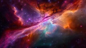 Spectacular view of a colorful nebula formation with stars, space, and cosmic clouds. photo