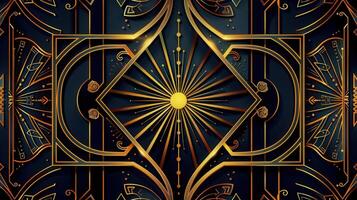 Stunning art deco pattern featuring intricate gold details on a dark, elegant backdrop. photo