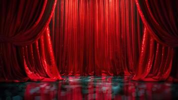 Stunning red stage curtains create an atmosphere of anticipation and excitement for the show. photo
