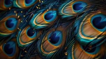 A captivating image showcasing the stunning details and colors of peacock feathers. photo
