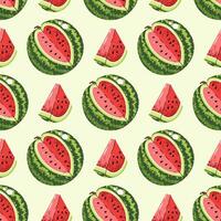 Seamless pattern with watermelon. Flat Design Fruit Repeat with Juicy Slices. Perfect for Textile. Wrapping Paper. Summer Backgrounds. Illustration vector
