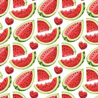 Flat Seamless Pattern with Watermelon Slices. Bright Summer Fruit Design for Backgrounds Packaging and Food Graphics vector