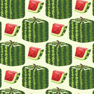 Square Watermelon Seamless Pattern. Flat Design Geometric Fruit Repeat. Ideal for Modern Textiles, Packaging, Wallpaper, Digital Backgrounds. Minimalist Illustration