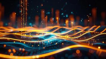 An abstract visualization depicting data flow with glowing lines and a futuristic ambiance. photo