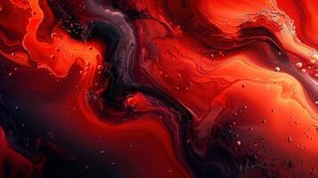 An expressive abstract artwork composed of swirling red and black shades forming unique textures. photo