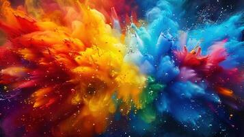 A spectacular burst of colorful powder erupts, creating an energetic and vibrant display of hues. photo