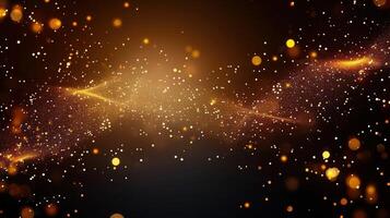 A captivating and dreamy abstract composition of golden glitter and bokeh lights against dark. photo