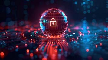 A digital globe with a padlock symbol, representing data security in cyberspace. photo