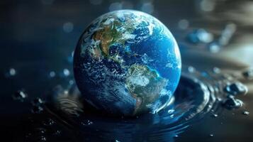 The earth floating in the water, a visually stunning image representing our planet. photo