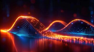 Stunning digital artwork depicts a glowing abstract of data flowing across a dark background. photo