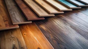 A captivating display of various wooden floor samples, each with unique tones and details. photo