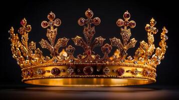 Exquisite golden crown with brilliant jewels, representing power, wealth, and regal elegance. photo