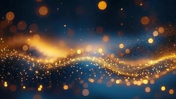 A mesmerizing abstract scene featuring glowing golden bokeh lights on a dark blue backdrop. photo