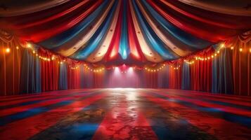 A captivating view of an empty circus tent, a vibrant space waiting for the performers. photo