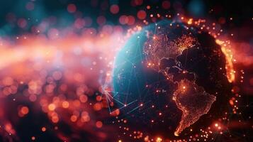 Stunning digital artwork of a connected globe, representing global networks and data transmission. photo