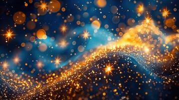 A stunning abstract artwork featuring glowing bokeh, stars, and a dreamy blue background. photo