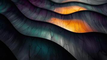 An abstract artwork showcasing a series of layered, fluid waves with a gradient of colors. photo