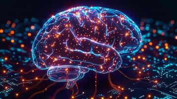 A brilliant digital artwork depicting the human brain with advanced technological connections. photo
