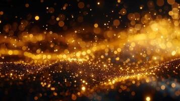 A mesmerizing golden field of sparkling particles creating a beautiful bokeh effect with light. photo