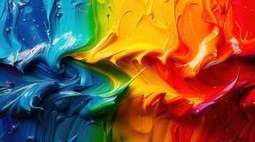 An abstract composition of colorful oil paint swirls, blending smoothly to create a rainbow palette. photo
