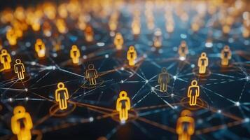 Abstract representation of digital networking, showcasing connected people icons and lines. photo