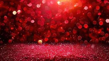Stunning red bokeh background with glitter ground, ideal for stylish holiday designs. photo