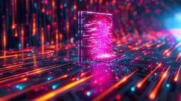 An abstract representation of digital technology and data flow, in a futuristic scene. photo