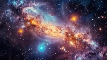 Beautiful swirling galaxy showcases a vibrant, colorful display of stars and celestial wonders. photo