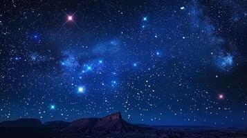 Spectacular view of the night sky over a desert scene, showing a brilliant display of stars. photo