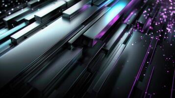 An eye-catching 3d abstract art piece showcasing layered metal shapes with vivid lighting. photo