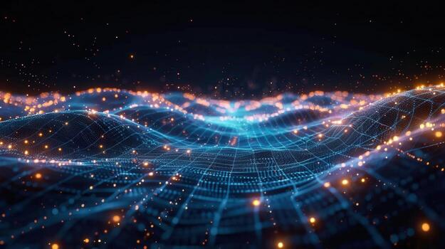 maravilloso visualización de digital ola con brillante partículas y un futurista diseño concepto. foto