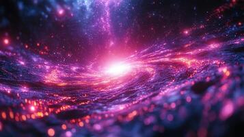 Stunning view of a swirling galaxy filled with vibrant colors and bright shining stars. photo