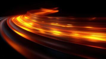 An abstract representation of luminous light trails gracefully curving, suggesting intense motion. photo
