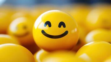 An array of yellow smiley face balls, perfect for expressing joy, and spreading cheerfulness. photo