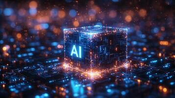 Digital illustration showcasing an AI cube, representing the future of technology and artificial intelligence. photo