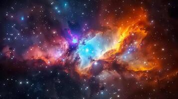 A vibrant and breathtaking nebula showcases bright colors and stunning cosmic elements. photo