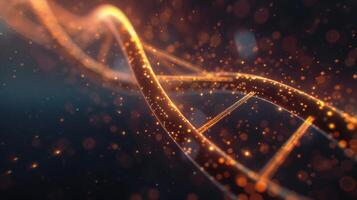 A stunning and abstract 3d rendering of a glowing DNA double helix in a dark background. photo