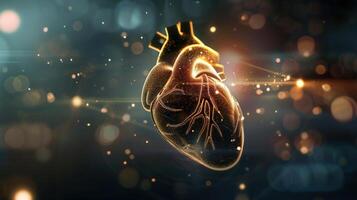 A captivating digital artwork of a glowing heart, highlighting human anatomy and health in a unique way. photo
