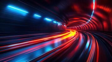 Captivating image of a luminous tunnel with bright light trails showcasing speed and movement. photo